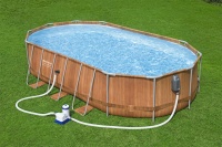 Bestway 56719 BW Каркасный бассейн Power Steel 610x366x122см "Камень" 20241л, фил.-нас. 9463л, лестн, гидромас, подсв